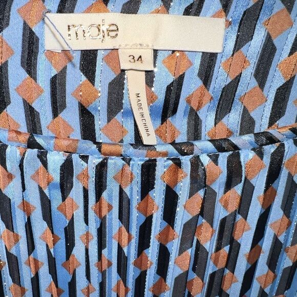 Maje Geometric Print Metallic Shift Dress Size 34 (small) - Picture 3 of 10